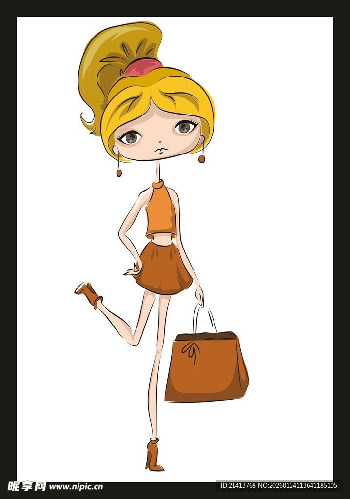 时尚女孩手提包俏皮造型