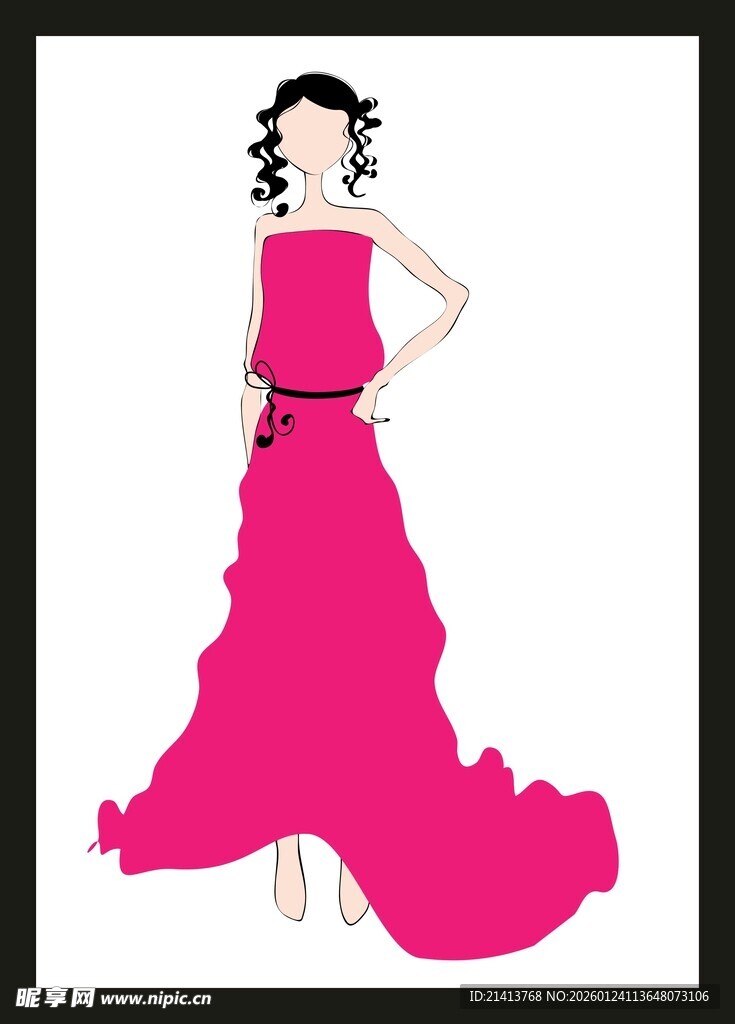 粉色长裙时尚女性插画