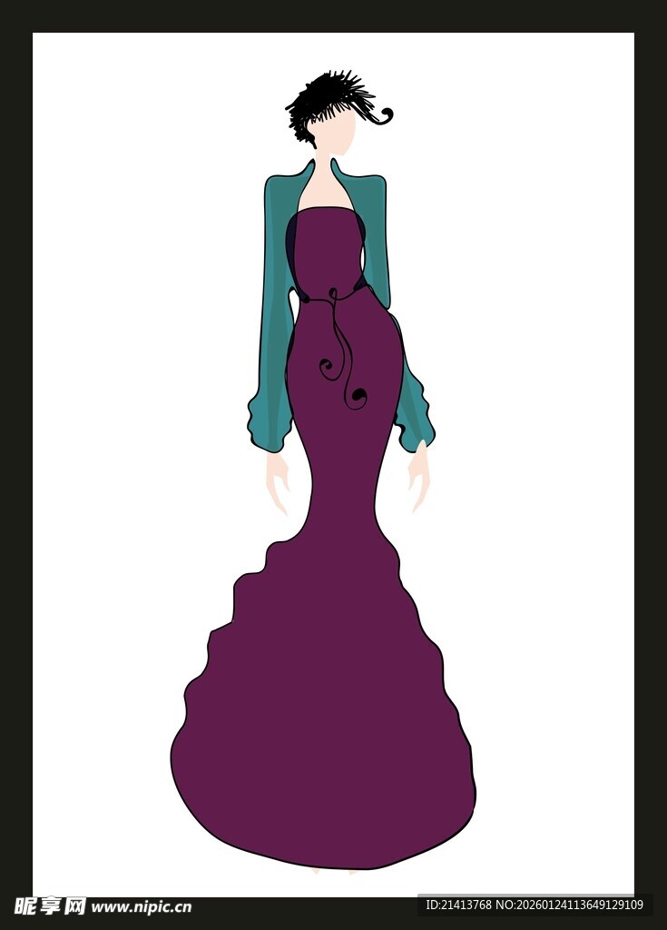 紫色长裙时尚女性插画