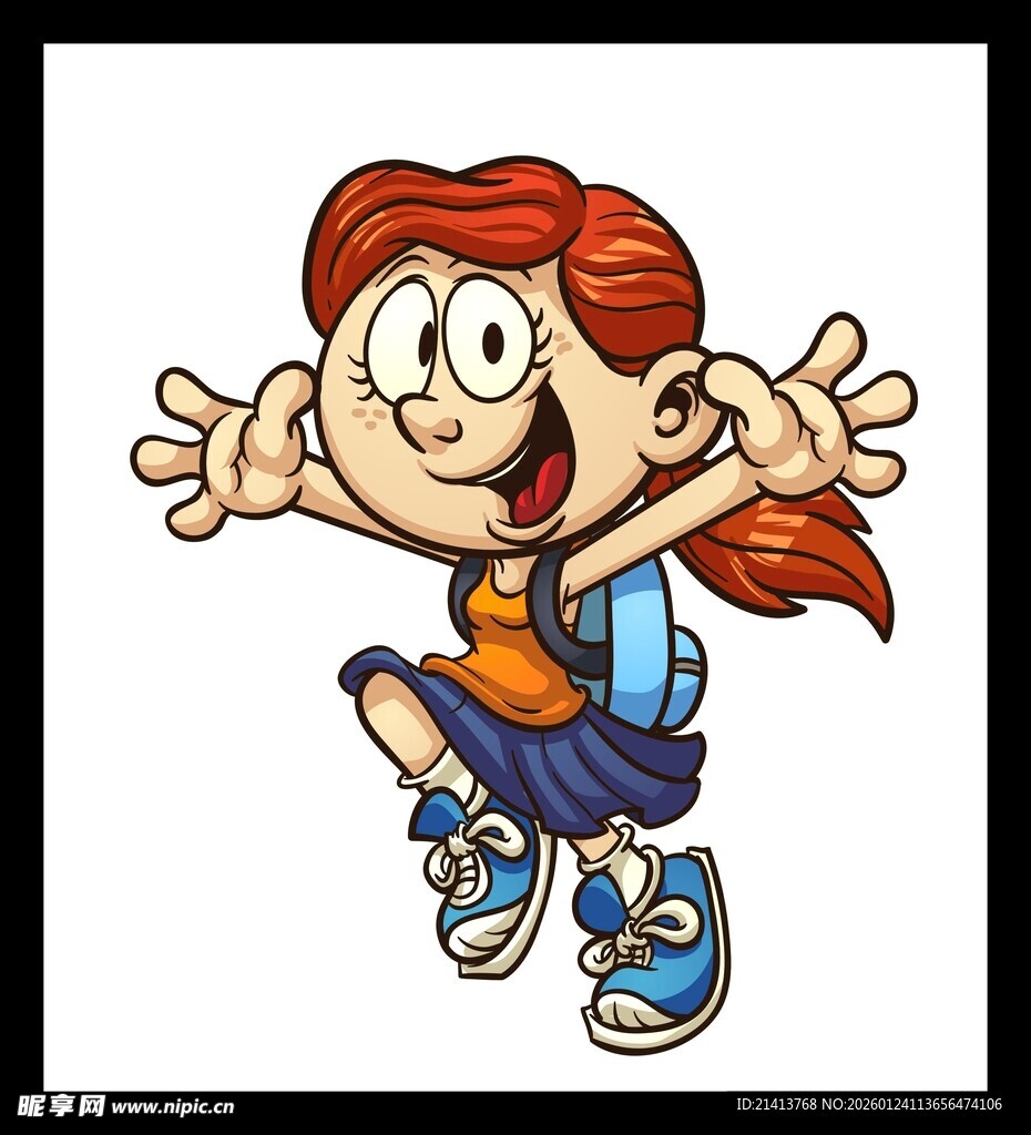 快乐跳跃的红发小女孩