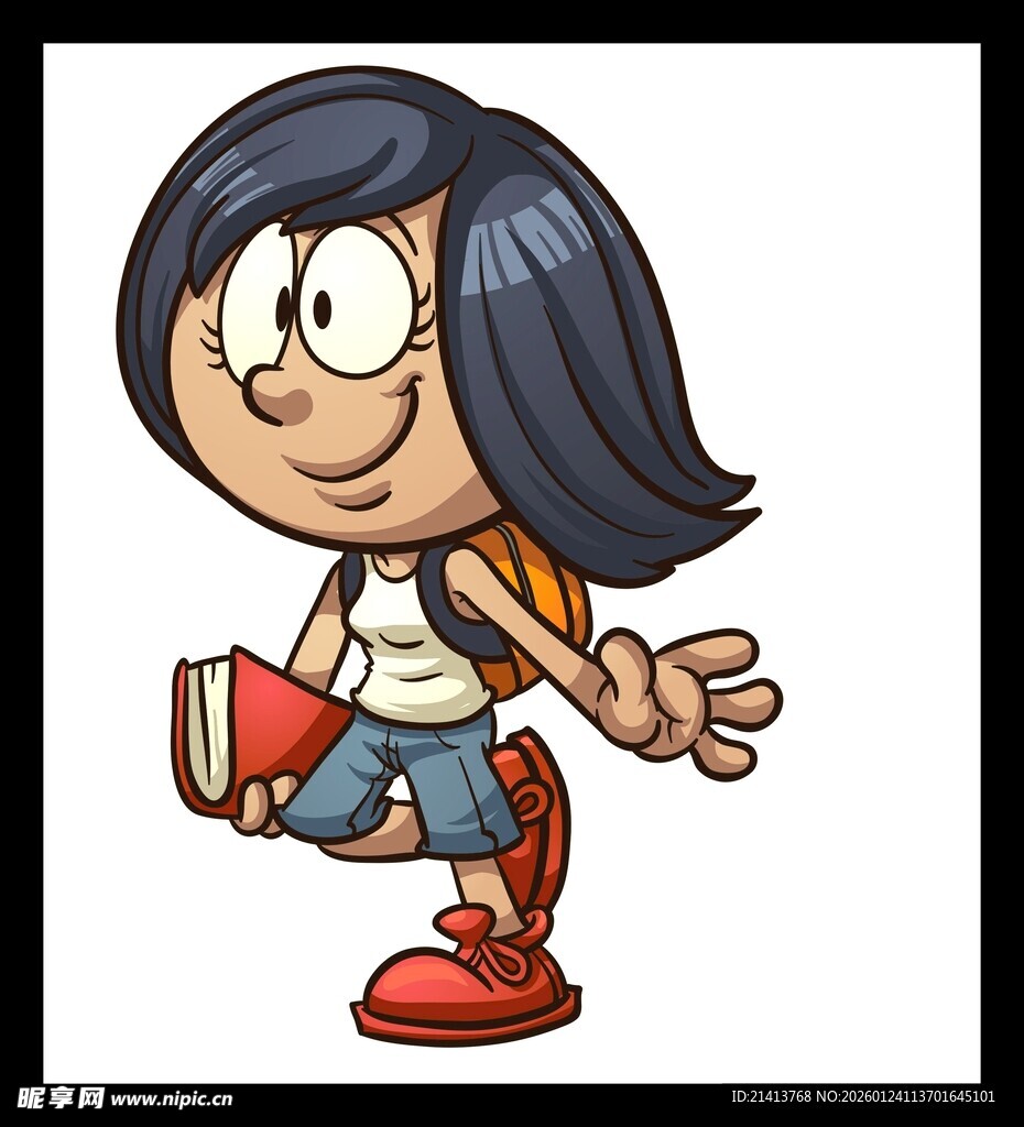 背着书包的快乐小女孩