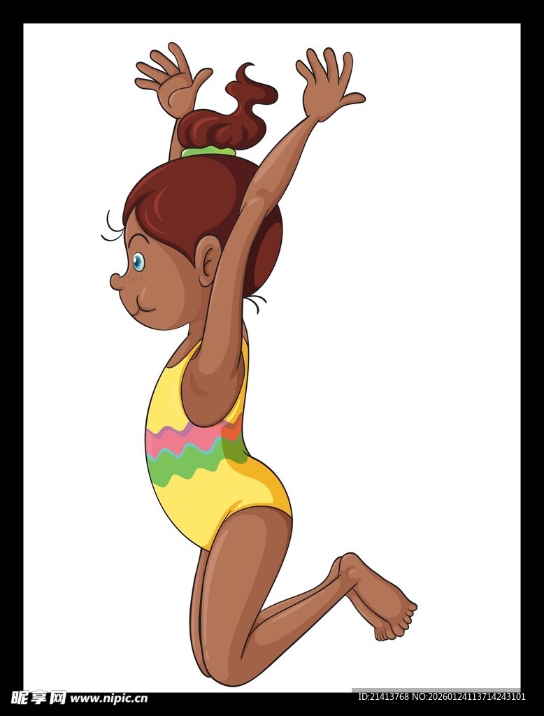 跃起的可爱小泳衣女孩