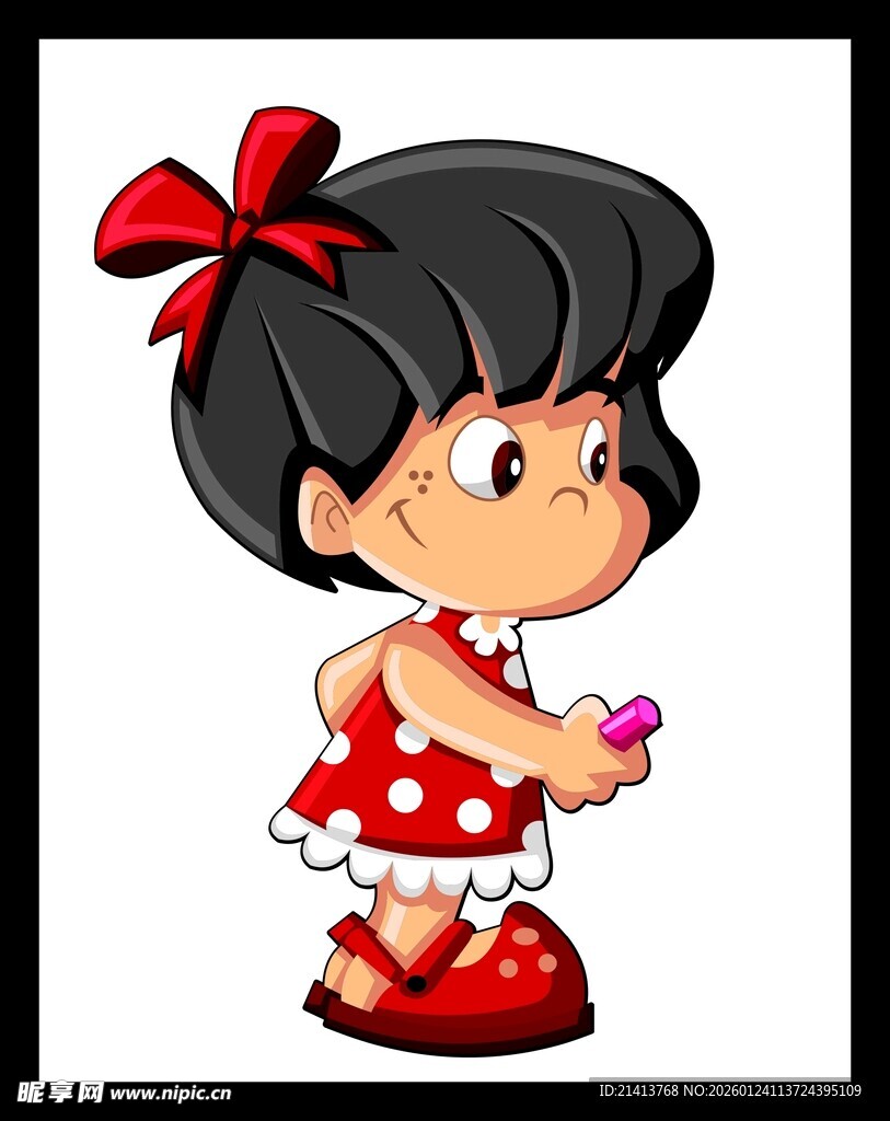 可爱红衣小女孩手持物品