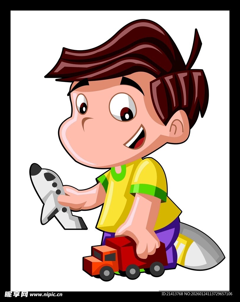 小男孩开心玩玩具