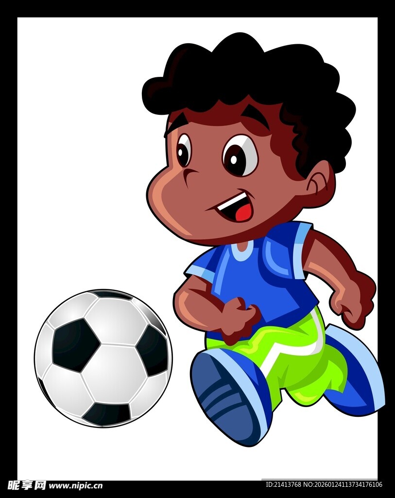 小男孩踢足球瞬间