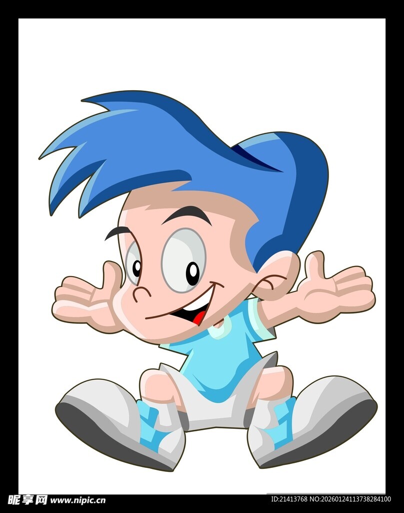 蓝发萌娃欢快跳跃