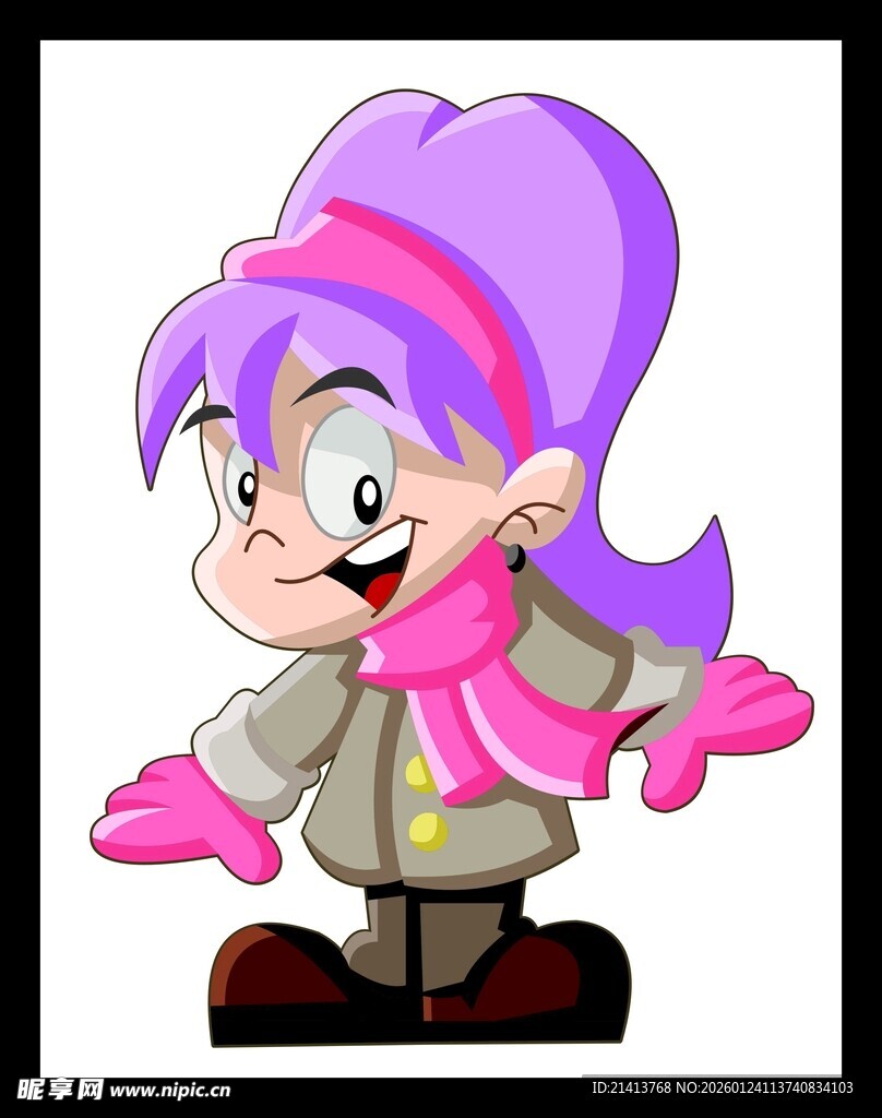 紫色头发的俏皮卡通女孩