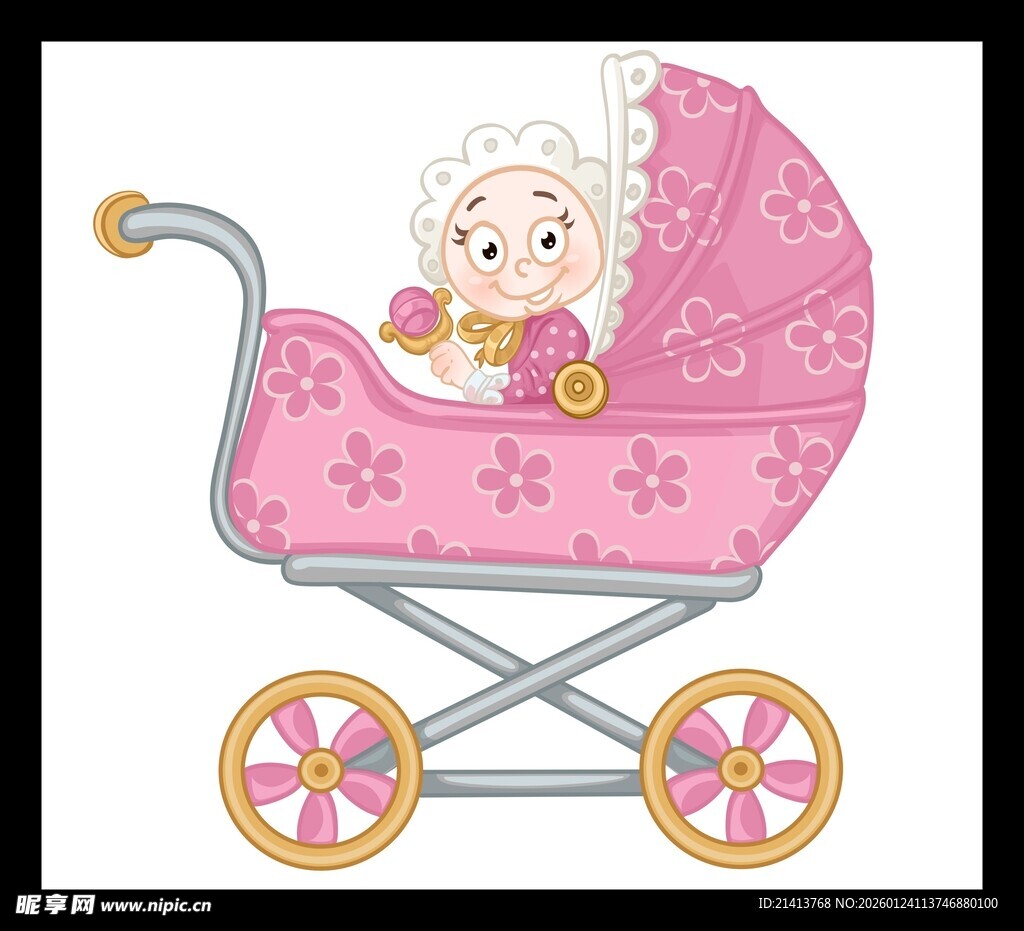 粉色婴儿车中的可爱宝宝