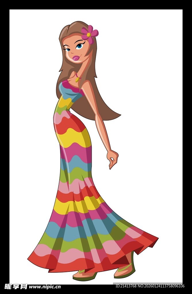 穿彩虹长裙的时尚女孩