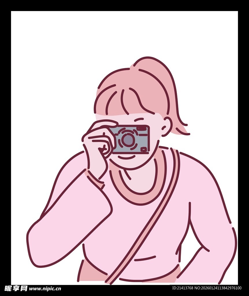 女孩手持相机准备拍照