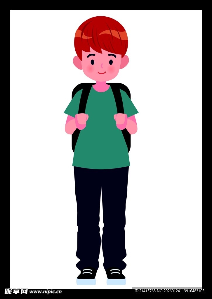 背着书包的红发小男孩