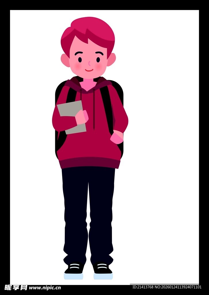 背着书包的红衣小男孩