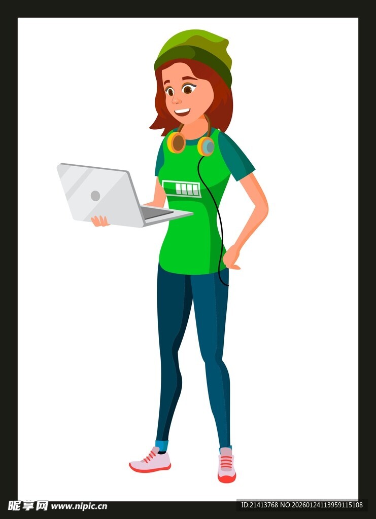 手持笔记本电脑的活力女孩