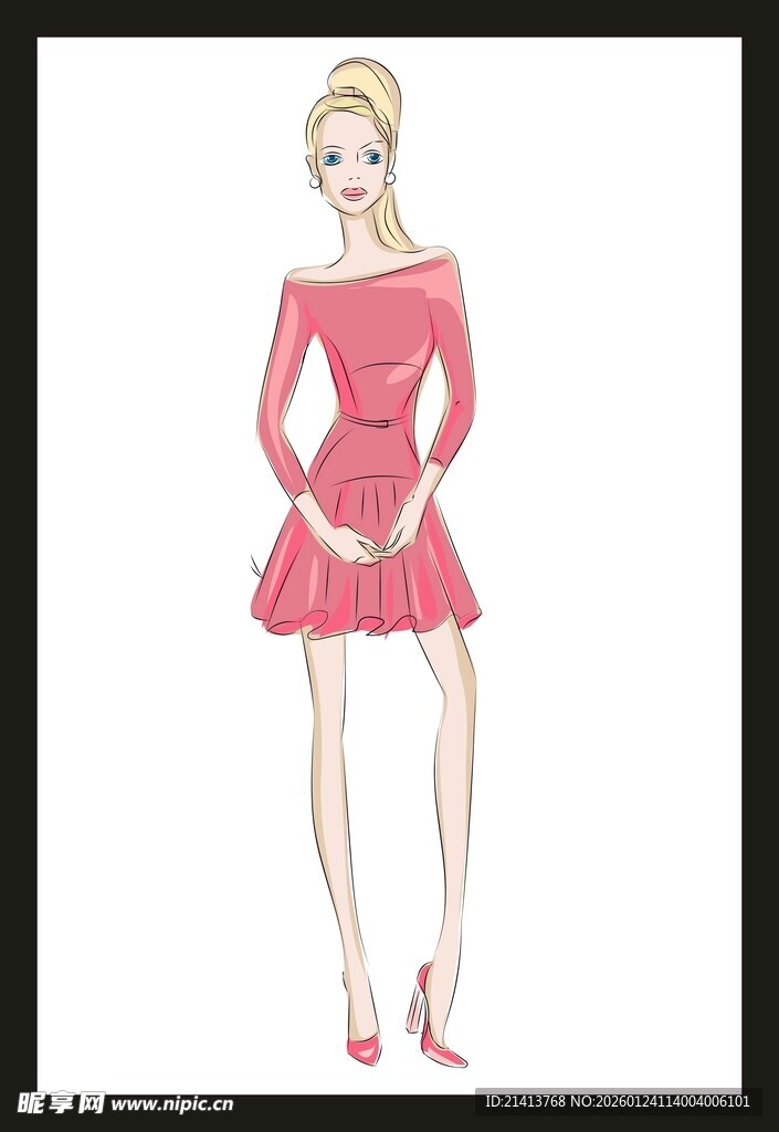 粉色露肩短裙女性设计图