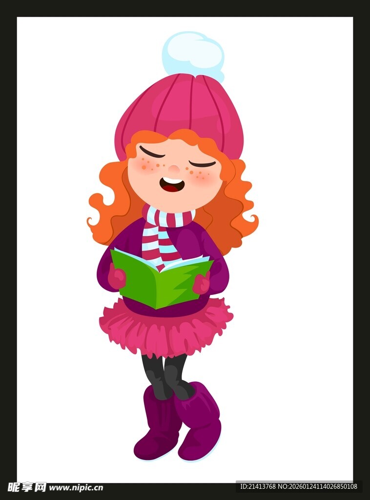 戴帽女孩开心捧书阅读