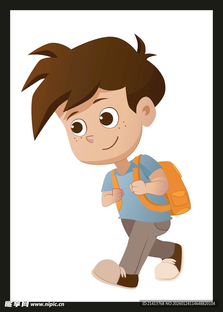 背着书包的快乐小男孩