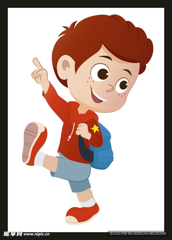 快乐上学的小男孩