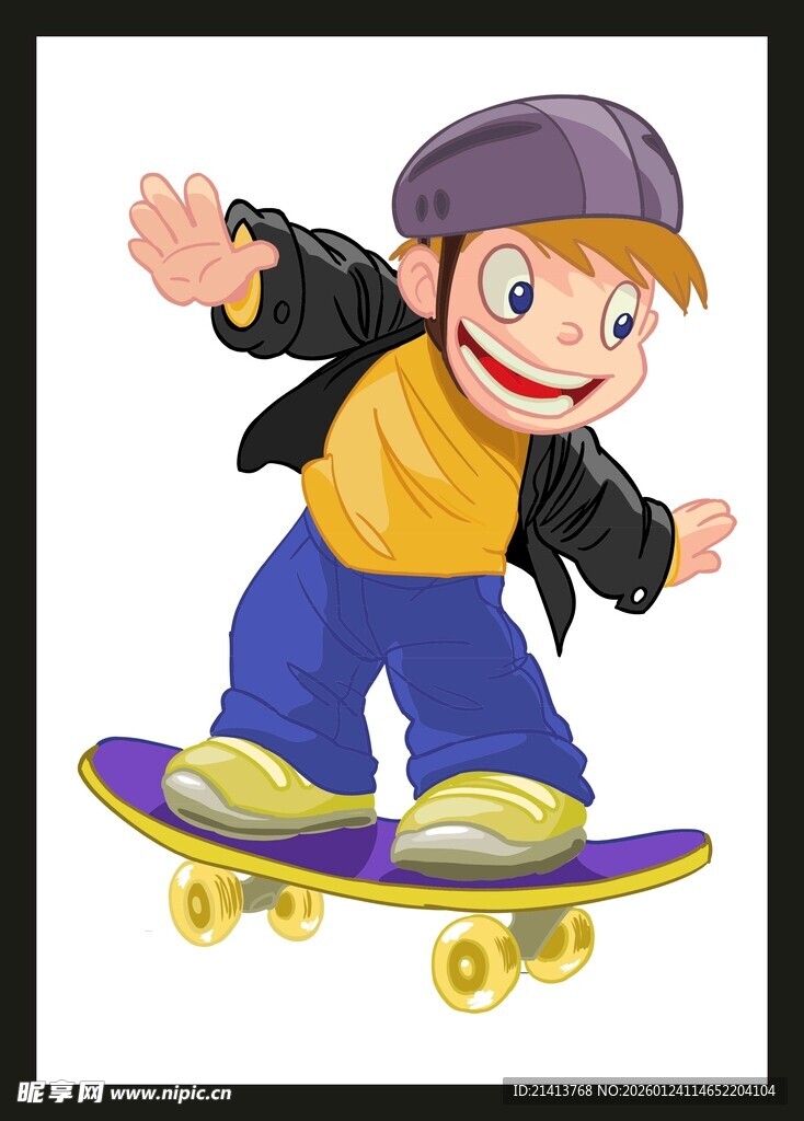 男孩快乐滑滑板
