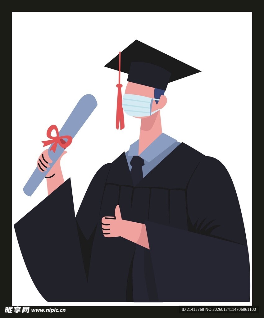 戴口罩的毕业生手持文凭