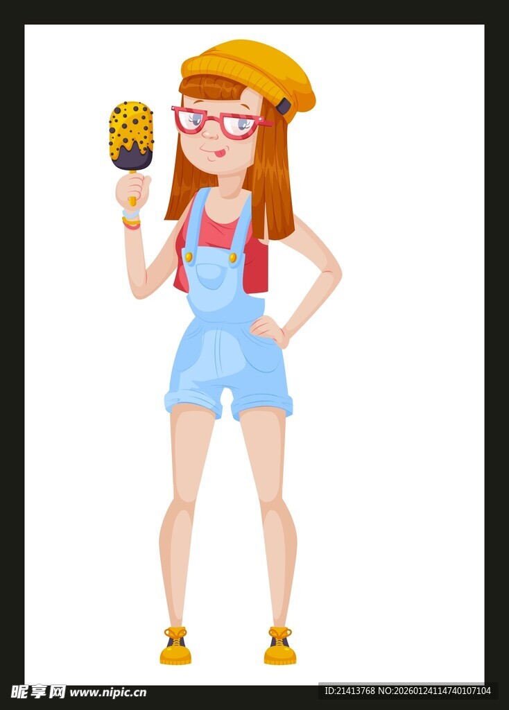 戴帽持冰淇淋的活力女孩