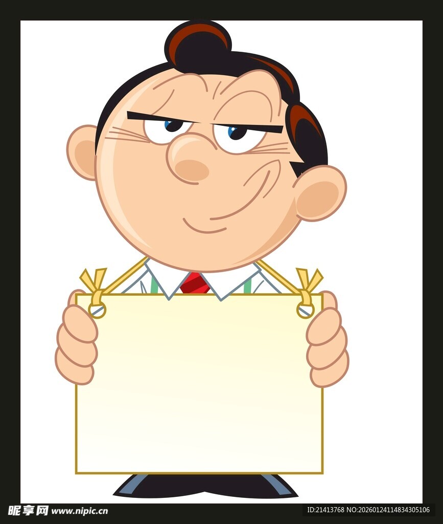 卡通男子手持空白标牌