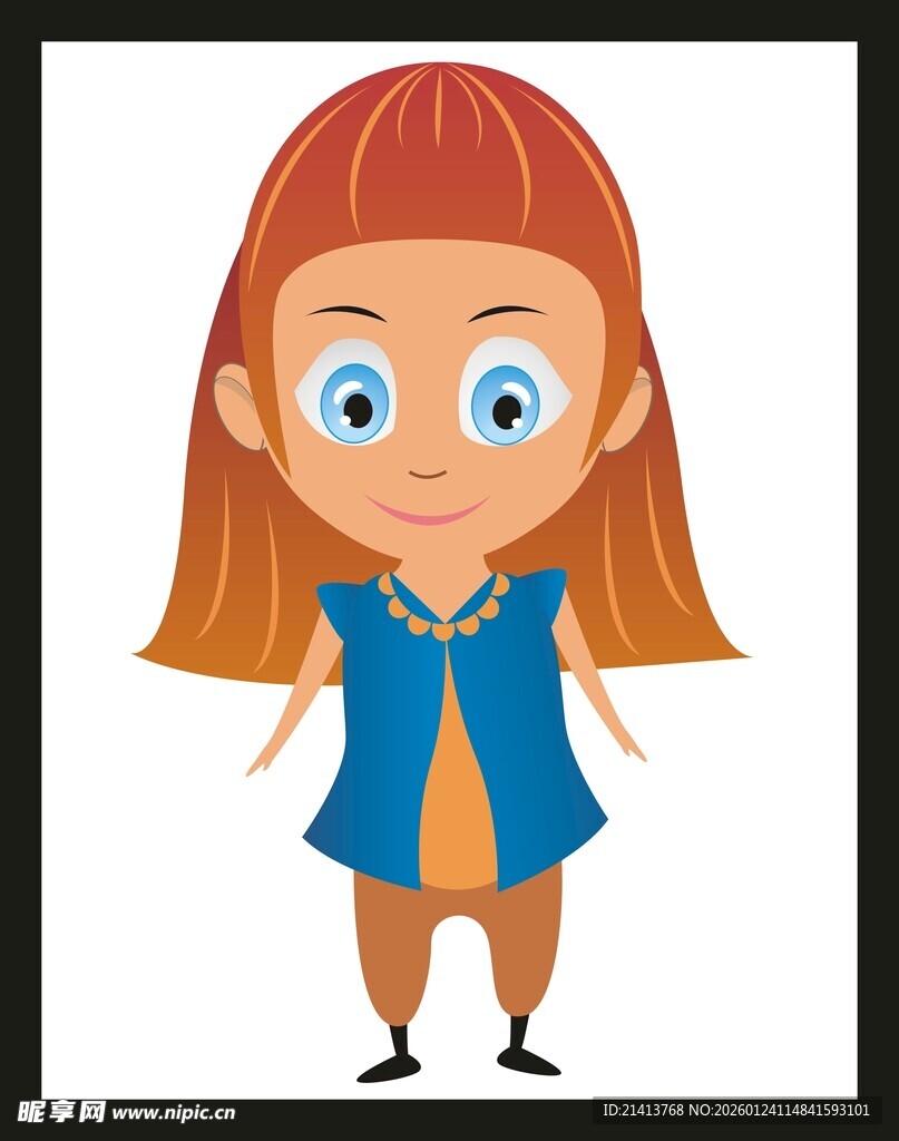 红发蓝衣卡通小女孩形象