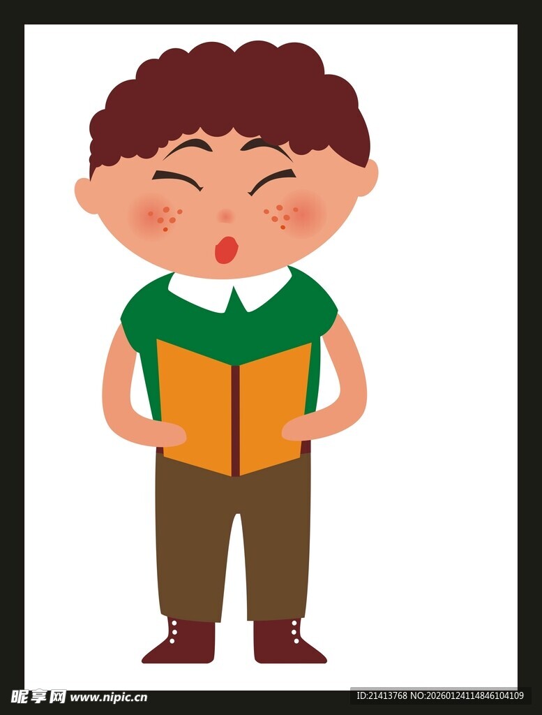 男孩专注阅读书籍