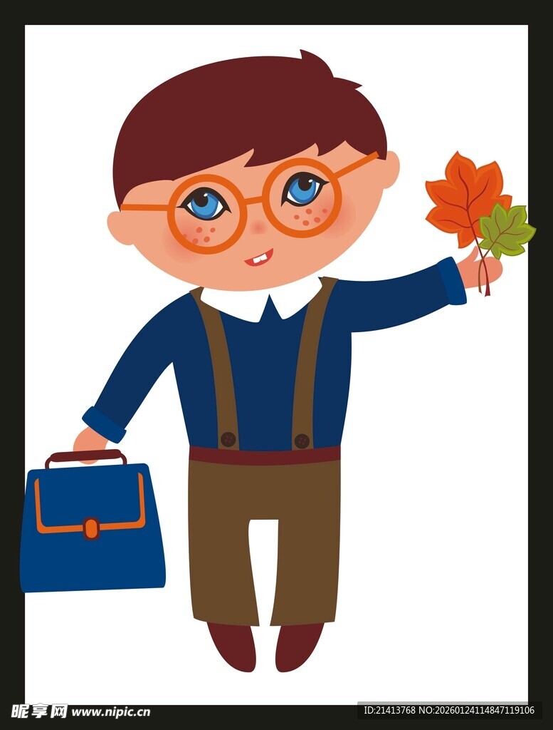 背着书包的上学小男孩