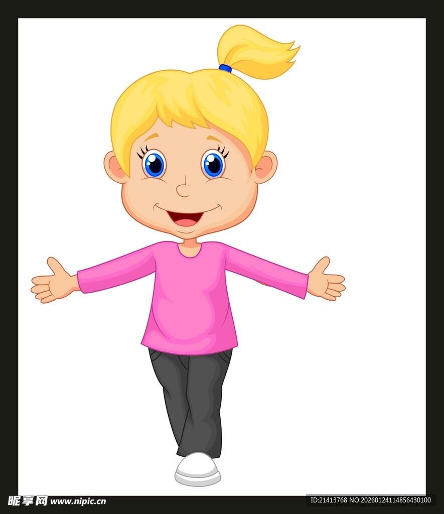 可爱金发小女孩开心张开双臂