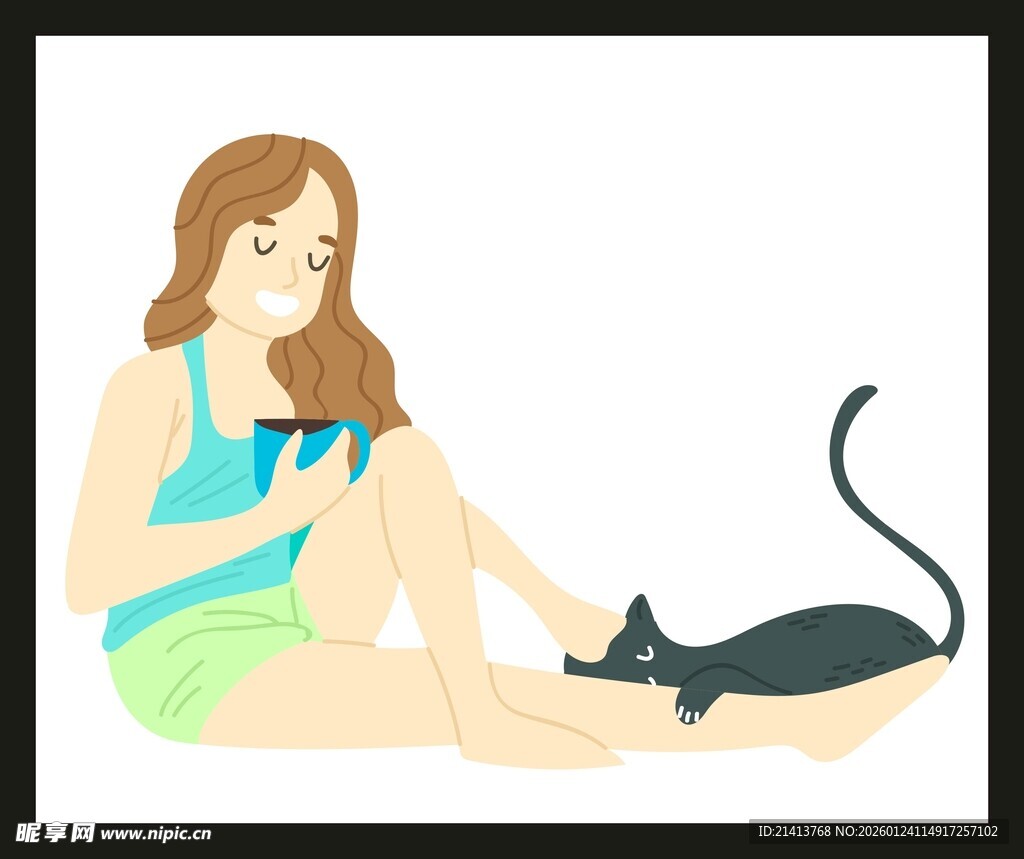 女孩与黑猫的温馨时刻