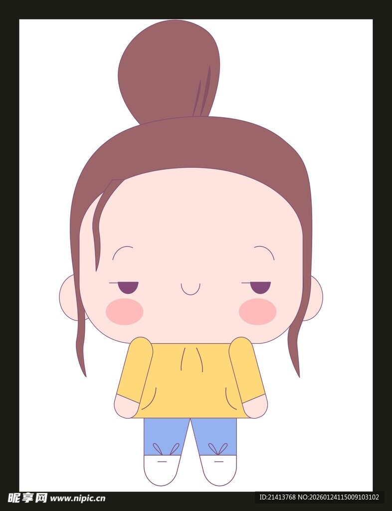 扎丸子头的可爱卡通女孩