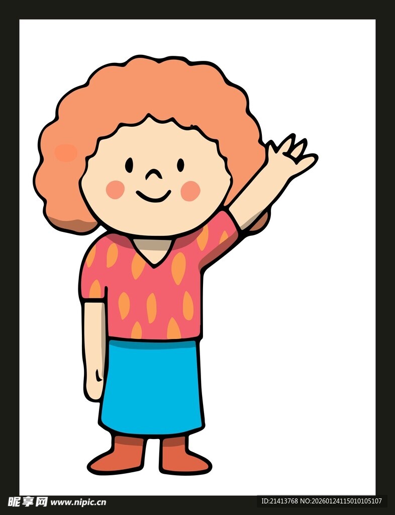 挥手的卷发女士