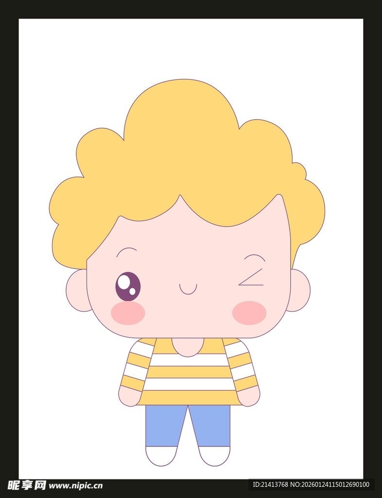 可爱卷发小男孩卡通形象