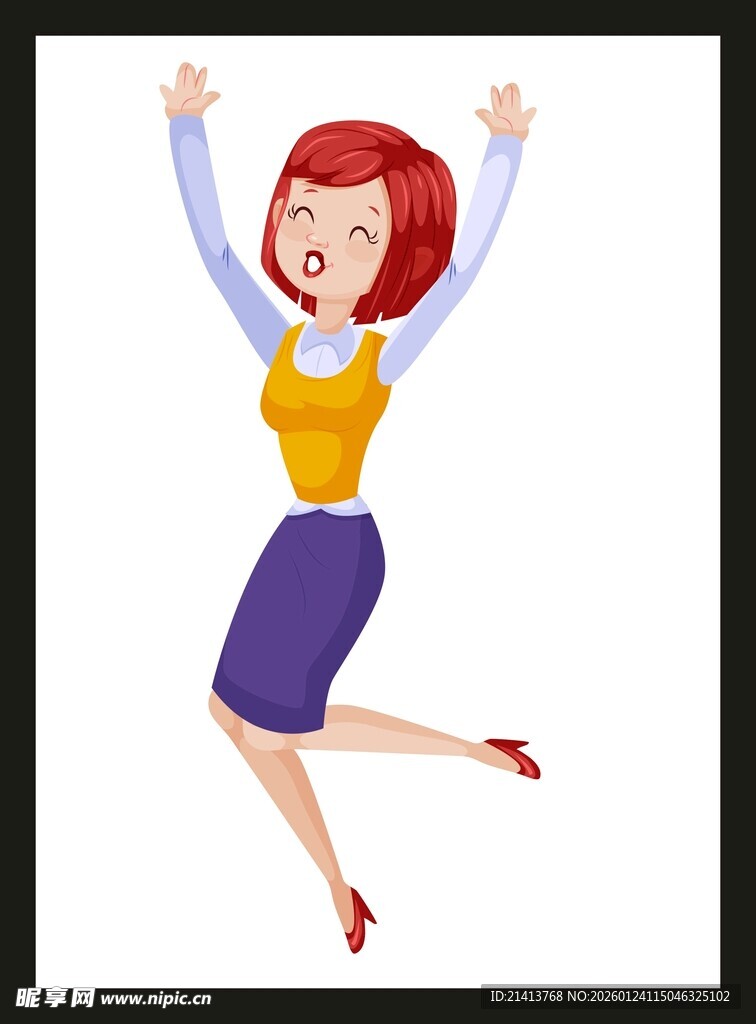 跳跃欢呼的红衣女子