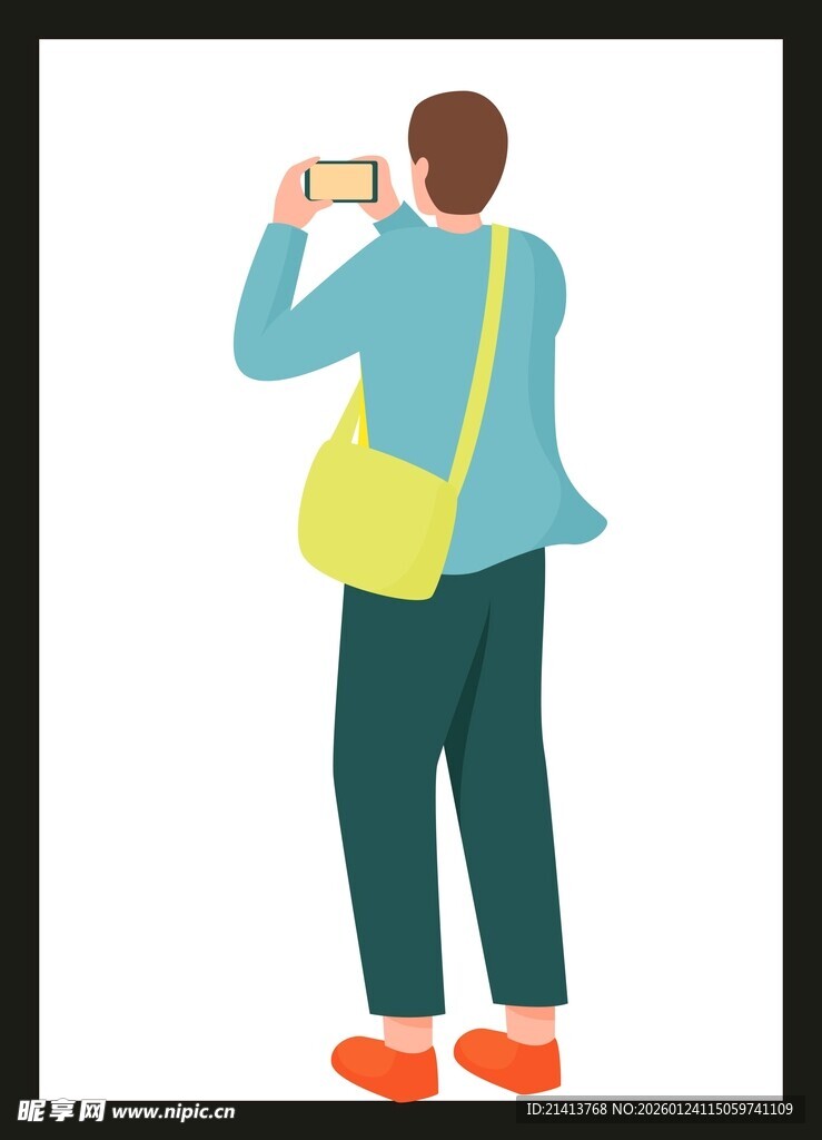 男子背影手持相机拍照