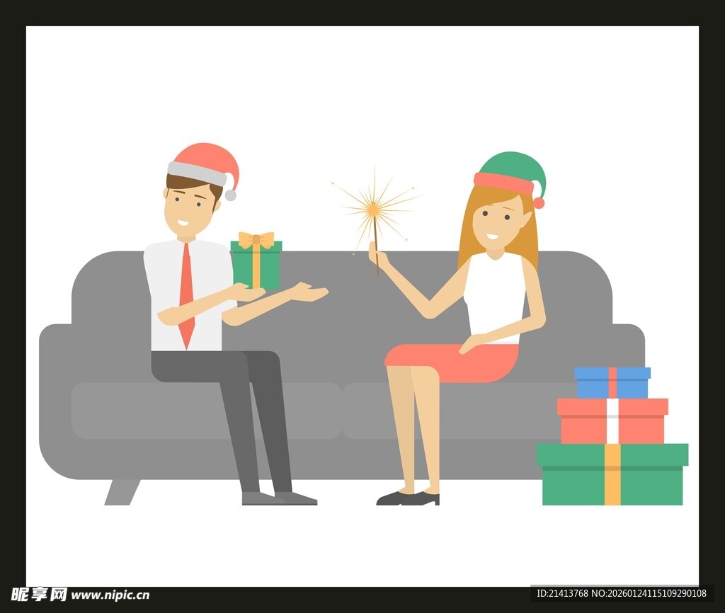 情侣圣诞温馨沙发送礼场景