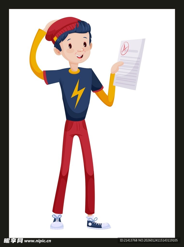 男孩手持纸张做欢呼动作