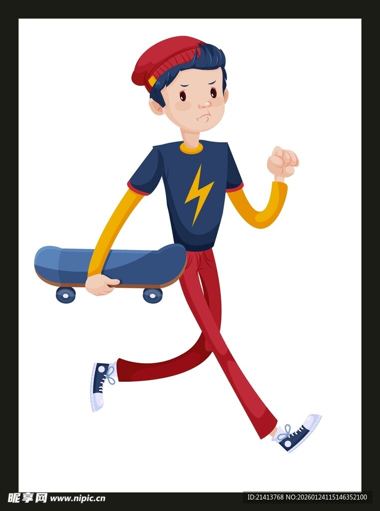 滑板少年活力奔跑瞬间