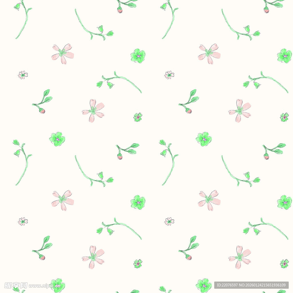 清新绿白小花图案背景