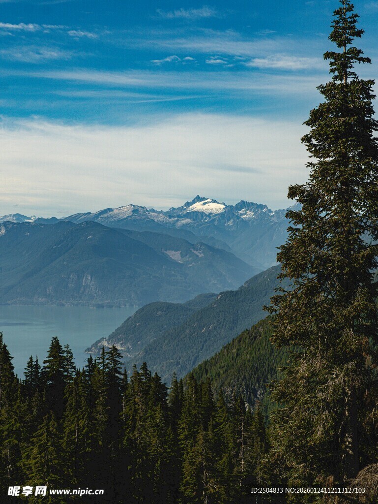 山林间远眺连绵山脉