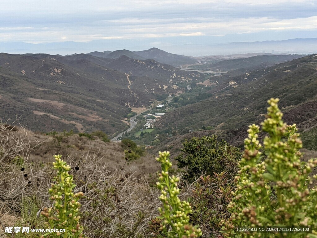 山间绿意盎然的自然景致