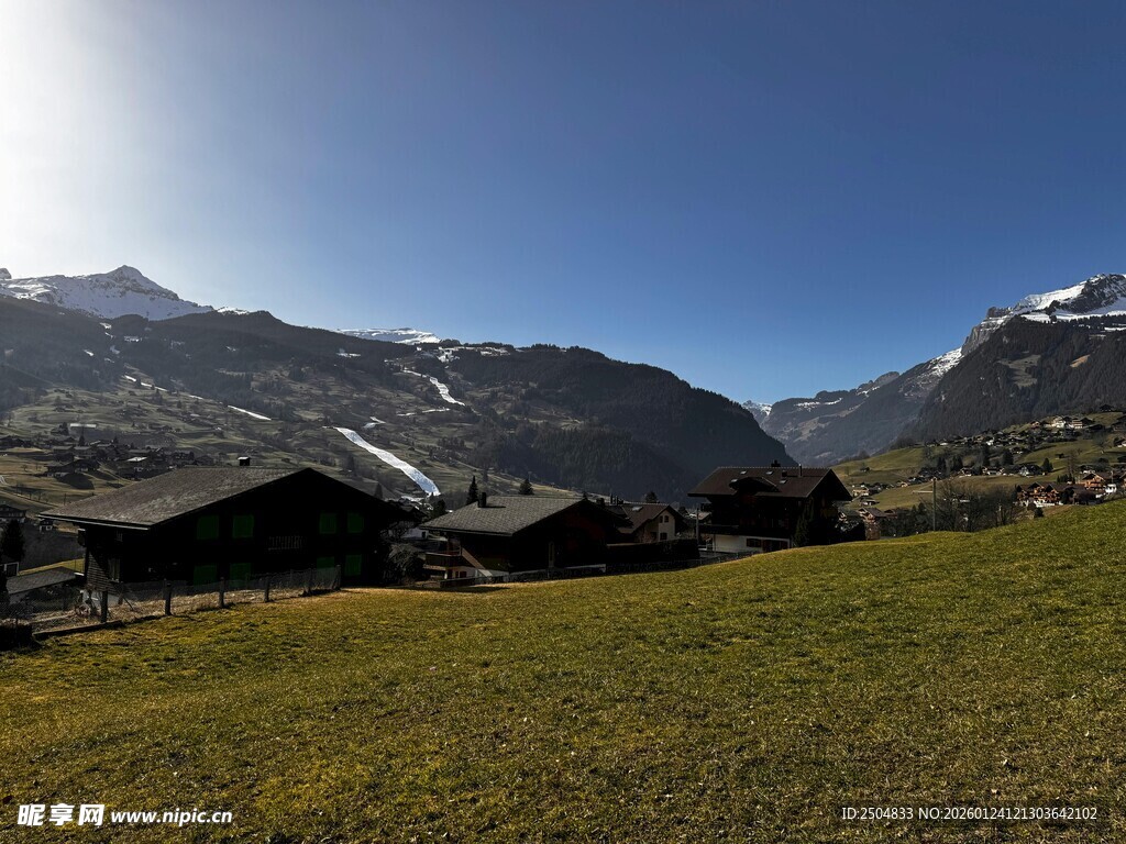山间草地旁的美丽 居