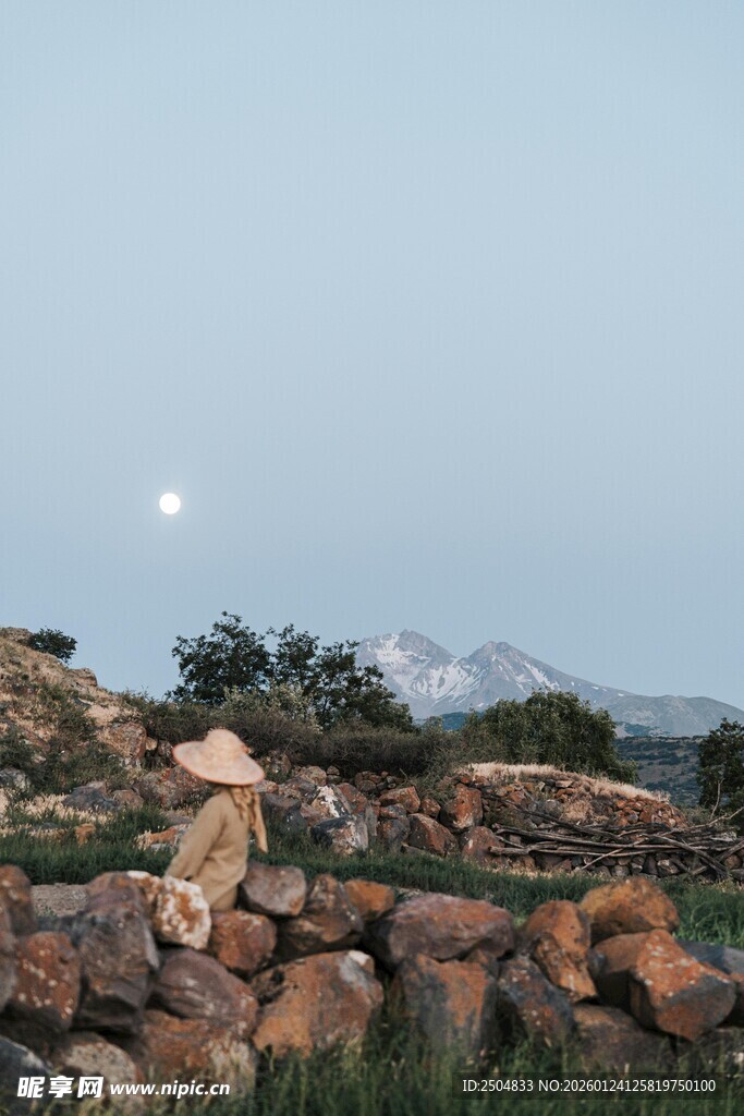 石堆上的月色景观