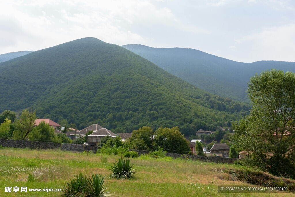 山间绿野中的宁静村落