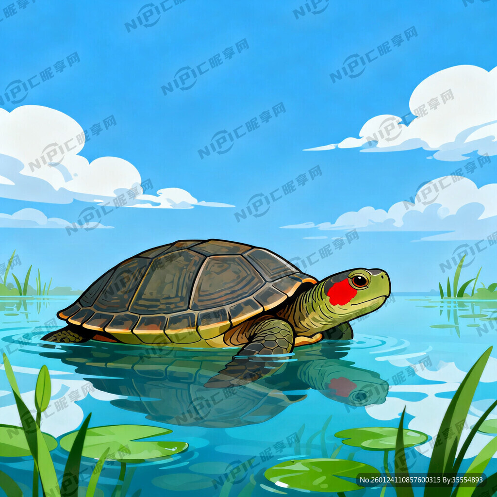 乌龟位于画面中央下部位置