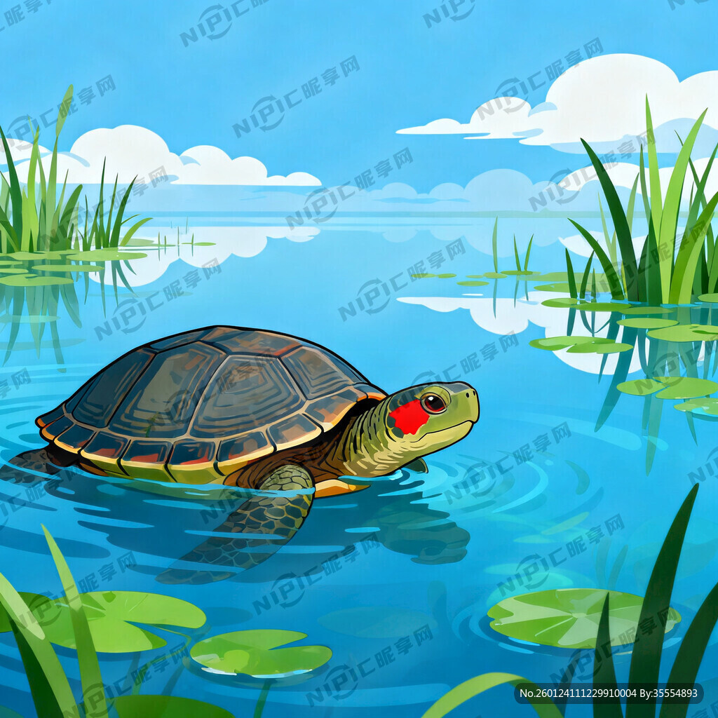 乌龟位于画面中央下部位置