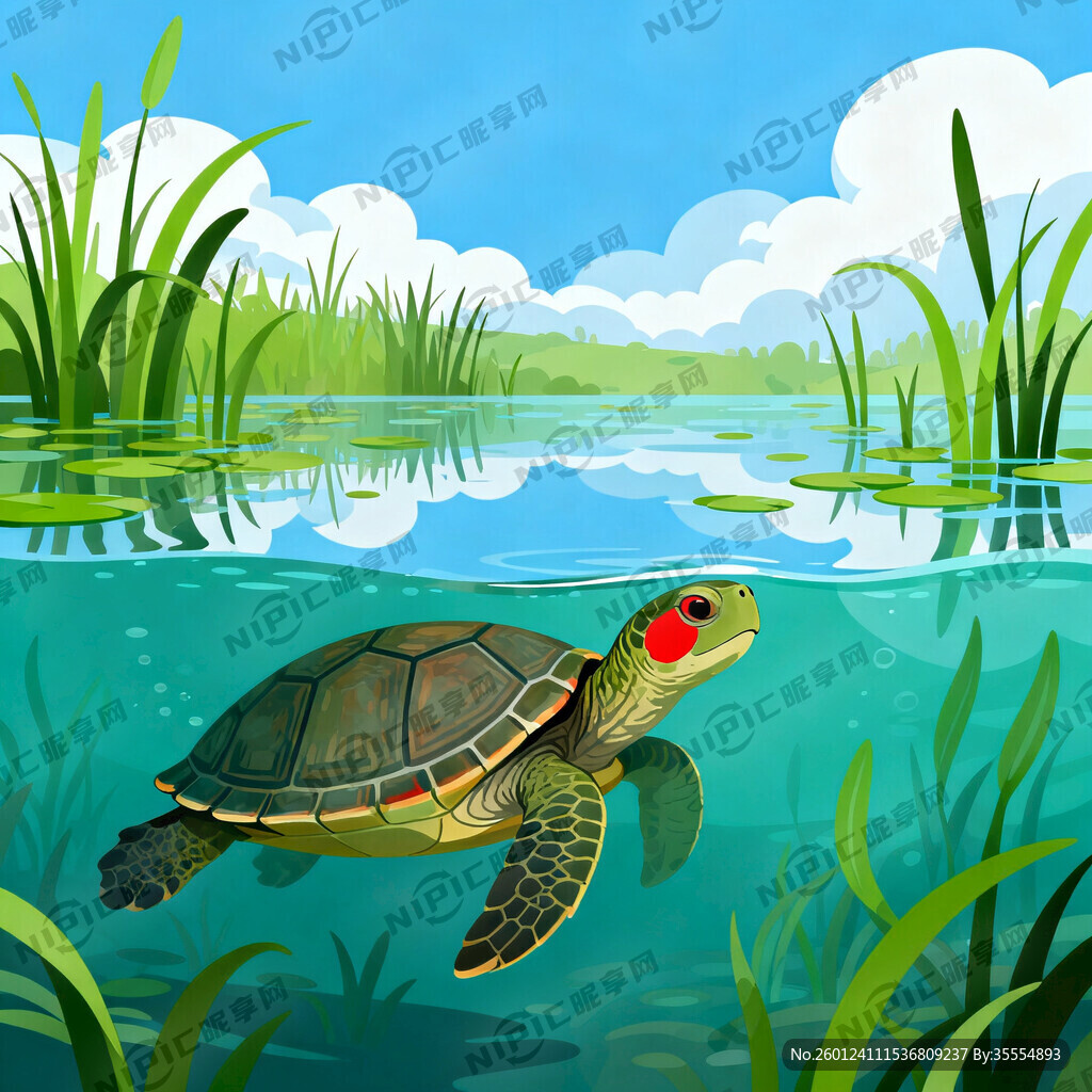 乌龟位于画面中央下部位置