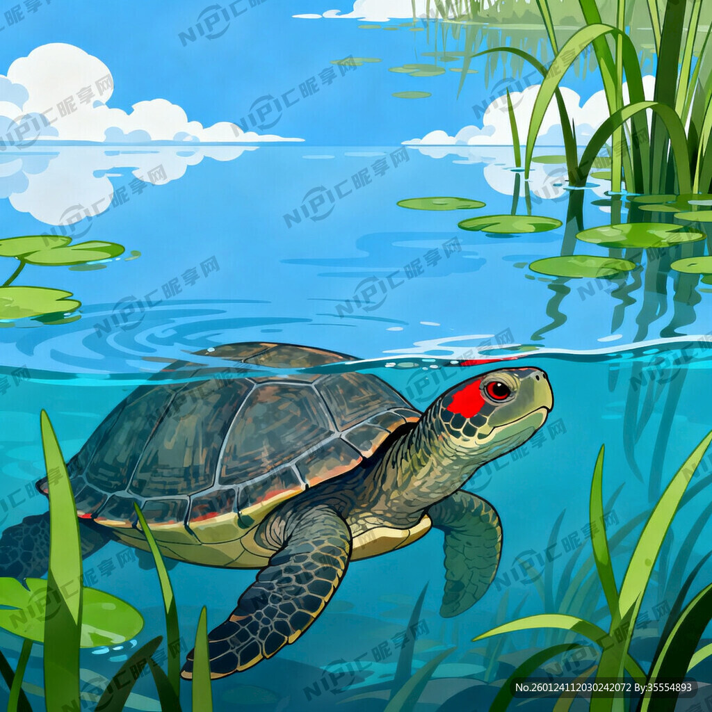 乌龟位于画面中央下部位置