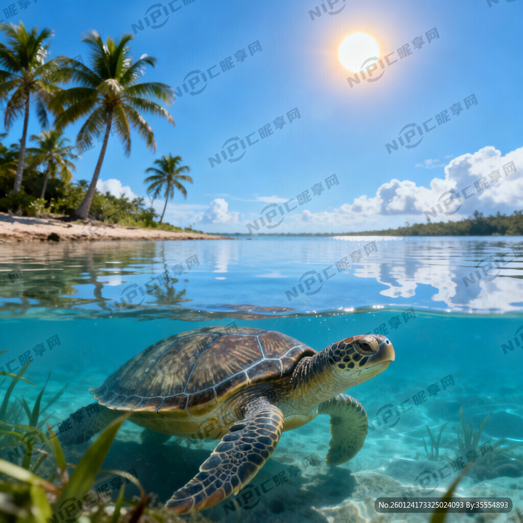 乌龟位于画面中央下部位置