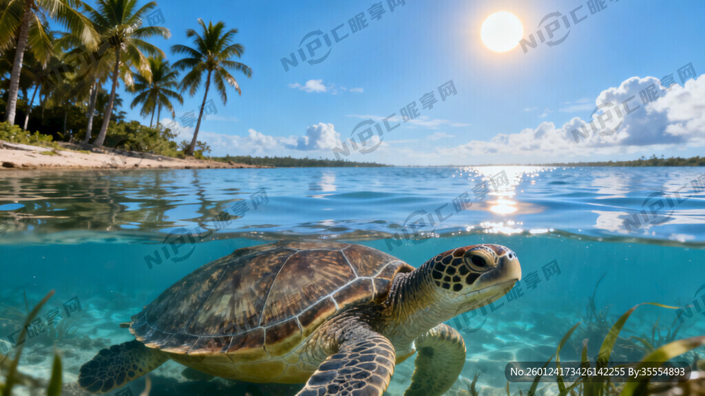 乌龟位于画面中央下部位置